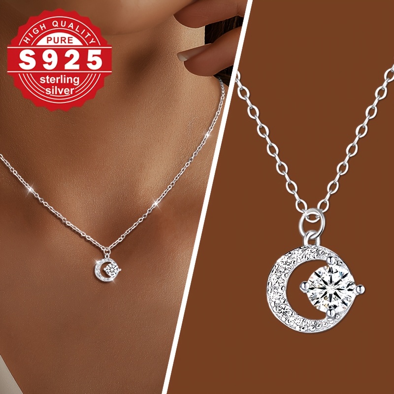 Women's S925 Sterling Silver Pendant Necklace with Zirconia